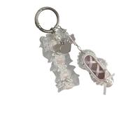 Stilvoller Ballettschuh Taschenanhänger mit Perlenakzent und Spitzenband für Schlüssel, Geldbörse, Dekoration aus legiertem Stoff, Ballettschuh Schlüsselanhänger Dekoration