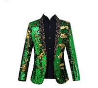 StilVoller Glänzender Pailletten-Blazer für Herren Schmal Geschnittener Party-Smoking mit Schalkragen Party Prom Sport Mantel Jacke Frack (XXL,Grün)