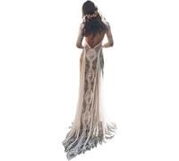 Stilvolles Hochzeitskleid, Vintage-Spitze, rückenfrei, Boho-Strand, stilvolle Brautkleider, langärmelig, nacktes Futter, böhmische Brautkleider im Landhausstil, Weiß, Plus46