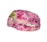 Stilvolles Sport-Stirnband mit Vogel im Pfirsichbaum-Design, geeignet für Laufen, Fitness und Wandern