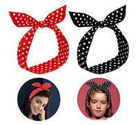 Stirnbänder Damen, 2 Stück Haarband Rockabilly Kopfband Frauen Haarband Bow Draht Biegbar Stirnband mit Polka Punkt, Rot Retro Haarschmuck für Damen Mädchen Geschenk