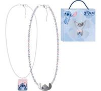 Stitch 2-teiliges Halsketten-Set für Mädchen | Kinderschmuck mit Pastellperlen und Disney-Anhängern in Geschenkbox mit blauem Design