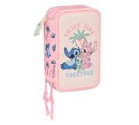 Stitch Beach Schulmäppchen mit 37 Utensilien, Kindermäppchen, ideal für Kinder von 5 bis 14 Jahren, bequem und vielseitig, Qualität und Widerstandsfähigkeit, 12,5 x 5,5 x 19,5 cm, Babyrosa, M, Casual