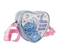 Stitch Disney Mädchen Herztasche - Offiziell Schillernde Glitzer Blau Rosa Mini Umhängetasche - Verstellbarer Ohana Means Family Riemen, Reißverschluss - Kawaii Kosmetiktasche - Geschenk Kinder