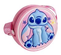 Stitch Disney Mädchen Runde Tasche - Offiziell Rosa 3D Relief Mini Umhängetasche - Verstellbarer Stitch Riemen, Reißverschluss - Kawaii Kosmetiktasche Lilo & Stitch - Geburtstagsgeschenk Mädchen