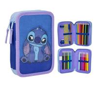ARTESANÍA CERDÁ – Federmäppchen Stitch – mit 3 Fächern, Polyester/PVC, Reißverschluss, Blau