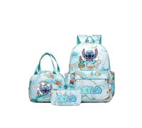 (Stitch-Green-C) 3 Set Lilo Stitch Schulrucksack Set Rucksack Kinder Mädchen Schulranzen Tasche