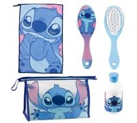 Stitch Kultur- und Reise-Set, Unisex, transparent, mit Reißverschluss, Haarbürste, Wiederverwendbare Flasche und Handtuch, Badzubehör, offizielles Disney-Lizenzprodukt, Rosa