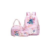 (Stitch-Pink-A) 3 Set Lilo Stitch Schulrucksack Set Rucksack Kinder Mädchen Schulranzen Tasche