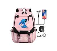 Stitch Rucksack, Kinderrucksack, Schulrucksack, für Kinder Teenager mit 2 USB, Pink Rose+Schwarz