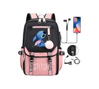 Stitch Rucksack, Kinderrucksack, Schulrucksack, Schultasche für Teenager mit 2 USB für Kinder, Pink