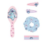 Stitch Schönheitsset für Kinder, mehrfarbig, ideal um Ihre Kleinen zu überraschen, enthält 1 Haargummi aus Stoff, 4 Haargummis, Bürste und 2 Haarspangen - Originalprodukt, entworfen in Spanien