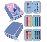 CERDÁ LIFE'S LITTLE MOMENTS Stitch Schulmäppchen für Kinder, Rosa, Reißverschluss, 12,5 x 6,5 x 19,5 cm, Dreifachfach, inklusive Zubehör, Originalprodukt, entworfen in Spanien, Rosa, Federmäppchen