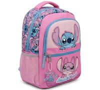 Stitch Schulrucksack für Mädchen, Rosa, mit Fronttasche und Seiten aus Netz, doppeltem Reißverschluss und gepolsterten Trägern, offizielles Disney-Lizenzprodukt für Schule und Schulbeginn