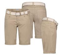 Stitch & Soul Damen Short Bermuda Kurze Hose Sommer Chino Stoff Hose mit Gürtel, Hosengröße:S / 36, Farbe:Beige