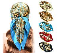 Stlvoll 5 x große Satin-Kopftücher - Seide, quadratisch, Halstuch, Haarwickel, Kopftuch zum Schlafen, Kopftuch, Bündel 88,9 cm, Beige + Gold + Blau + Rot + Schwarz