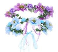 STOBAZA 2 Stück Boho Blumenkranz Haarband mit Verstellbarem Band Künstliche Blüten in Violett und Blau Florale Haarkränze für Damen Hochzeit Party Festival Geburtstagsfeier und Strand