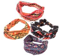 STOBAZA 4 Stück Pack Afrikanische Stirnbänder Damen Elastische Breite Knoten Stirnbänder aus Stoff mit Modischem Druck Rutschfestes Workout und Alltags Accessoire