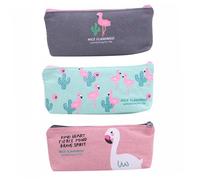 STOBAZA Einfaches Federmäppchen und Flamingo Design 3 Stück aus Canvas mit Großem Fassungsvermögen Quadratische Stifttasche zur Stifteaufbewahrung Zufällige Farbe für Schüler