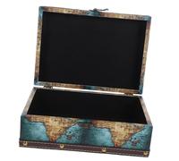 STOBAZA Vintage Holz Schmuckschatulle mit Grünem Weltkarten muster Kompakte Aufbewahrungsbox aus Holz Vielseitige Staubschutzhülle mit Deckel Eleganter Organizer für Kleine Schmuckstücke