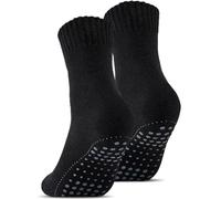 Stoeury 2 Paar ABS Socken mit Wolle Herren Damen, Thermosocken aus Volle-Frottee, Anti Rutsch Wollsocken, Rutschfeste Stoppersocken, Warme Dicke Socken Wintersocken, Haussocken, Schwarz, 35-38