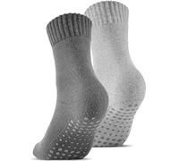 Stoeury 2 Paar ABS Socken mit Wolle Herren Damen, Thermosocken aus Volle-Frottee, Anti Rutsch Wollsocken, Rutschfeste Stoppersocken, Warme Dicke Socken Haussocken, Dunkelgrau und Hellgrau, 39-42