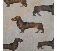 Stoff Meterware Baumwolle natur Dackel Hund Teckel Dachshund pflegeleicht Dekostoff Vorhangstoff Leinenoptik Meterpreis