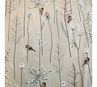 Stoff Meterware Baumwolle natur Vögel braun Blumen Wiese Dekostoff pflegeleicht