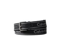 Stoffgürtel CALVIN KLEIN "SHORT ROUND BUCKLE WEBBING 35MM", Herren, Gr. 115, schwarz-weiß (schwarz, antique silber), Web, Kunstfaser, unifarben, Gürtel Stoffgürtel, Regular fit und größenverstellbar (