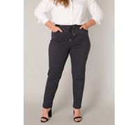Stoffhose BASE LEVEL CURVY "Liana", Damen, Gr. 50, Länge 32, schwarz, Web, Obermaterial: 75% Polyamid, 25% Elasthan, unifarben, lang, Hosen Stoffhose, Sommerhose mit Stretch und Kordelzug, im Jeggings