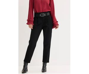 Stoffhose BONPRIX "Bundfaltenhose aus Baumwolle", Damen, Gr. 40, N-Gr, schwarz, Obermaterial: 97% Baumwolle, 3% Elasthan, Hosen Stoffhose, aus Baumwolle und Elasthan, hoher Bund, mit Bundfalten (73119