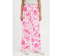 Stoffhose BONPRIX, Damen, Gr. 42, N-Gr, pink (weiß, fuchsia floral), Obermaterial: 100% Viskose, loose fit, Hosen Stoffhose, aus Viskose, lockerer Loose Fit, strukturierte Oberfläche (81718403-42) wei