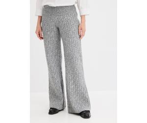 Stoffhose BONPRIX "Strickhose mit Zopfmuster", Damen, Gr. 48/50 (XL), N-Gr, grau (grau meliert), Strick, Obermaterial: 97% Polyester, 3% Wolle, meliert, loose fit lang, Hosen Stoffhose, aus Polyester 