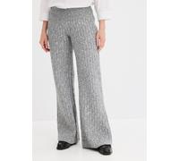 Stoffhose BONPRIX "Strickhose mit Zopfmuster", Damen, Gr. 52/54 (XXL), N-Gr, grau (grau meliert), Strick, Obermaterial: 97% Polyester, 3% Wolle, meliert, loose fit lang, Hosen Stoffhose, aus Polyester