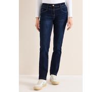 Stoffhose CECIL, Damen, Gr. 34, Länge 30, blau (dunkelblau wash), Web, 76% Baumwolle, 22% Polyester, 2% Elasthan, unifarben, gerade normal, Hosen Stoffhose, 5-Pocket-Style (50333333-34) dunkelblau was