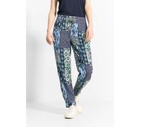 Stoffhose CECIL, Damen, Gr. L, Länge 28, blau (schwarz petrol blau), Stoff, 100% Viskose, bedruckt, gerade lang, Hosen Stoffhose, im Loose Fit (62038642-L) schwarz petrol blau