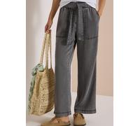 Stoffhose CECIL "Style Neele", Damen, Gr. XXL (46), Länge 28, grau (mid grau random wash), Web, Obermaterial: 100% Lyocell, loose fit lang, Hosen Stoffhose, Elastikbund, weites Bein, mit Bindegürtel (