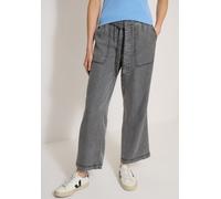 Stoffhose CECIL "Style Neele", Damen, Gr. S (38), Länge 28, grau (mid grau random wash), Web, Obermaterial: 100% Lyocell, loose fit lang, Hosen Stoffhose, Elastikbund, weites Bein, mit Bindegürtel (17