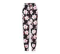 Stoffhose CLOUD 5IVE "CLOUD 5IVE Viskose Hose mit Bündchen 2-Pockets & Big Flowers", Damen, Gr. XL, US-Größen, schwarz (schwarz, rose), 100% Viskose, geblümt, relaxed fit, Hosen Stoffhose (75788263-XL
