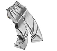 Stoffhose Damen, Damen-Satin-Hose Mit Weitem Bein Modische Schlichte Elastische Palazzo-Hose Mit Hoher Taille Elegante Lockere Cropped-Hose Lässige Bürohose Straight Leg Pants Bottoms,Hellgrau,S