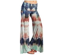 Stoffhose Damen Elegant 7/8 Hosen Damen Sommer Hose Damen Schwarz Paperbag Waist Gestreifter Druck Palazzo Hose Elastische Taille Yoga Hose Stretch Freizeithose Softshellhose Damen (Dunkelblau, Xl)