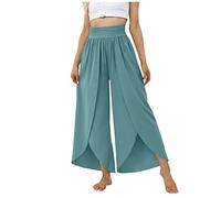 Stoffhose Damen Elegant Kurze Hosen Damen Sommer Hose Schwarz Damen Elegant Paperbag Waist Einfarbiges Unregelmäßiger Saum Haremshose Elastische Taille Bauchweg Hose Cargohose Damen (Cyan, 3Xl)