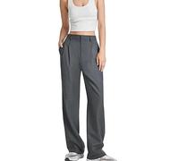 Stoffhose Damen, Maßgeschneiderte Freizeithose Mit Weitem Bein Hose Modische Palazzo-Hose Mit Fester Halbelastischer Taille Elegante Lässige Bürohose Schlupfhose Straight Leg Pants Bottoms,Dunkel