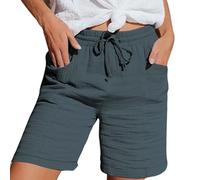 Stoffhose Damen Sommer Musselin Kurze Hose Damen 2025 Sommerhose Leicht Sommer Leinen Shorts Beach Hosen Mit Taschen Stoffhose Kleid Stretch Gerades Bein Kordelzug Leinenhose Bluse Capri Dunkelgrau S