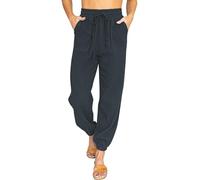Stoffhose Damen Sommerhosen Damen Leicht Und Luftig Freizeithose Damen Mit Gummizug Palazzo Hose Damen High Waist Musselin Hose Damen Mit Seitentaschen Plissee Hose Damen Strandhosen Damen Pumphose