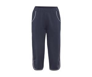 Stoffhose GOLDNER "Bequeme Caprihose mit Schlupfbund und Taschen", Damen, Gr. 42, N-Gr, blau (marine, weiß), Obermaterial: 60% Baumwolle CO. 35% Polyester PES. 5% Elasthan EL., Hosen Stoffhose (186725
