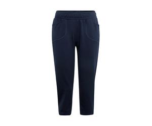 Stoffhose GOLDNER "Kurzgröße Bequeme 3/4-Freizeithose mit Schlupfbund und Taschen", Damen, Gr. 19, K-Gr, blau (marine), Obermaterial: 60% Baumwolle CO. 35% Polyester PES. 5% Elasthan EL., Hosen Stoffh