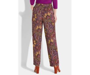 Stoffhose GOLDNER "Kurzgröße Luftige Viskosehose mit Paisley-Muster", Damen, Gr. 23, K-Gr, orange (orange, schwarz, gemustert), Obermaterial: 100% Viskose CV., Modisch, weit, Hosen Stoffhose, Einsteck