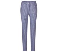 Stoffhose GOLDNER "Kurzgröße Slim Fit Printhose mit hohem Bund", Damen, Gr. 19, K-Gr, beige (beige, royalblau, gemustert), Obermaterial: 89% Polyester PES. 11% Elasthan EL., Hosen Stoffhose (44766347-