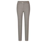Stoffhose GOLDNER "Kurzgröße Slim Fit Printhose mit hohem Bund", Damen, Gr. 19, K-Gr, beige (beige, schwarz, gemustert), Obermaterial: 89% Polyester PES. 11% Elasthan EL., Hosen Stoffhose (79153854-19